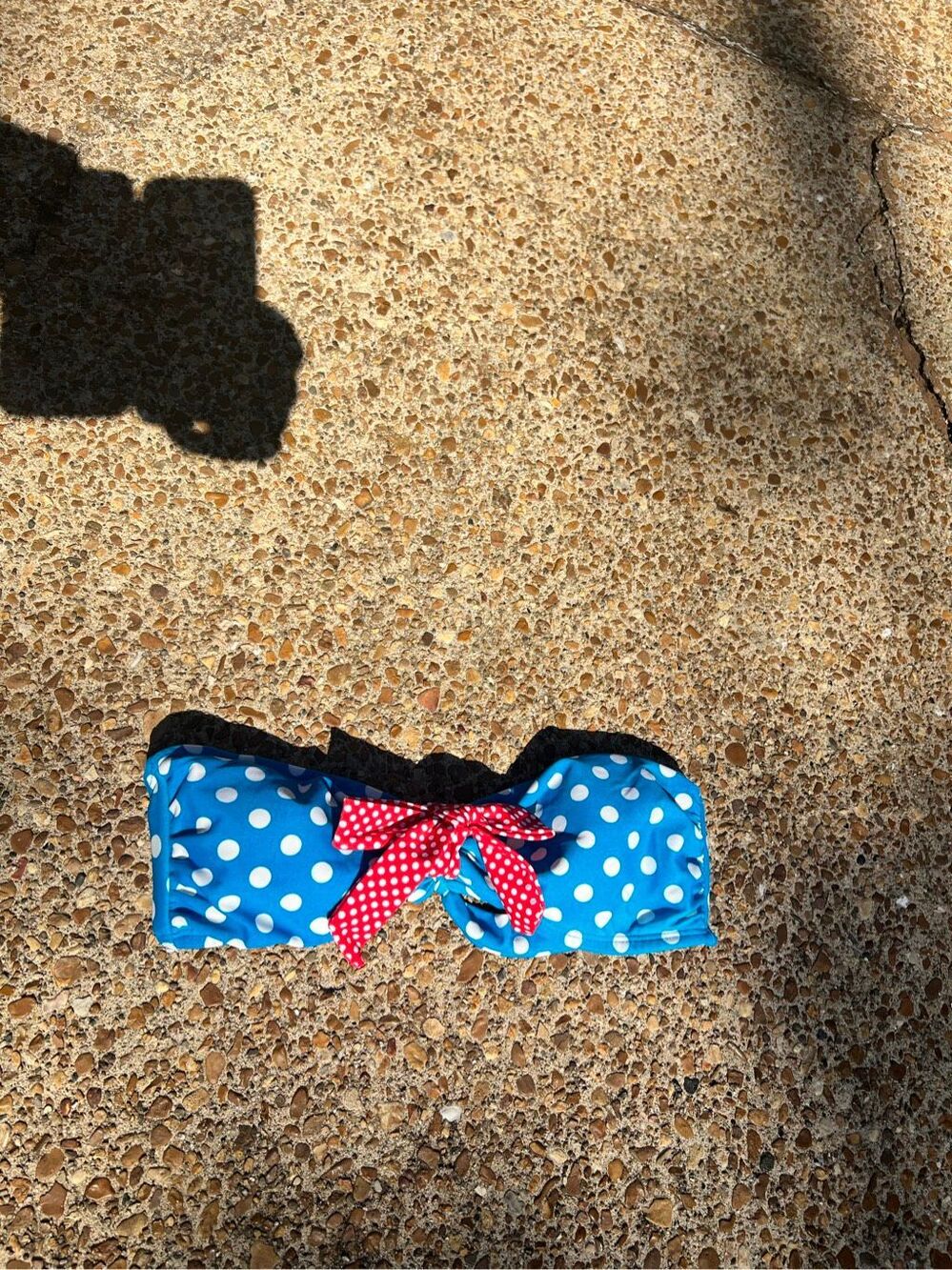 Pinup Bikini Top Vintage Y2K Retro XS/S Blue Strapless w/ Red Bow